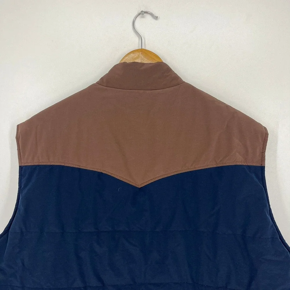 Tecovas Mens Quilted Western Vest Navy Brown Primaloft Size XL Full Zip